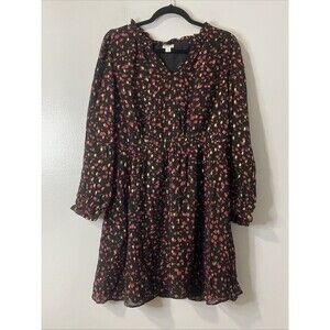 J.CREW Ruffle Collar Mini Dress Size 12 Black Gold Red Party Holiday Fancy Glitz